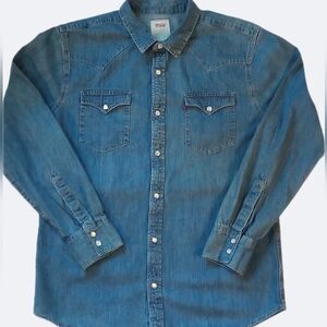 Vintage Levi's Denim Pearl Snap Men's Long Sleeve Western  Shirt Size Large